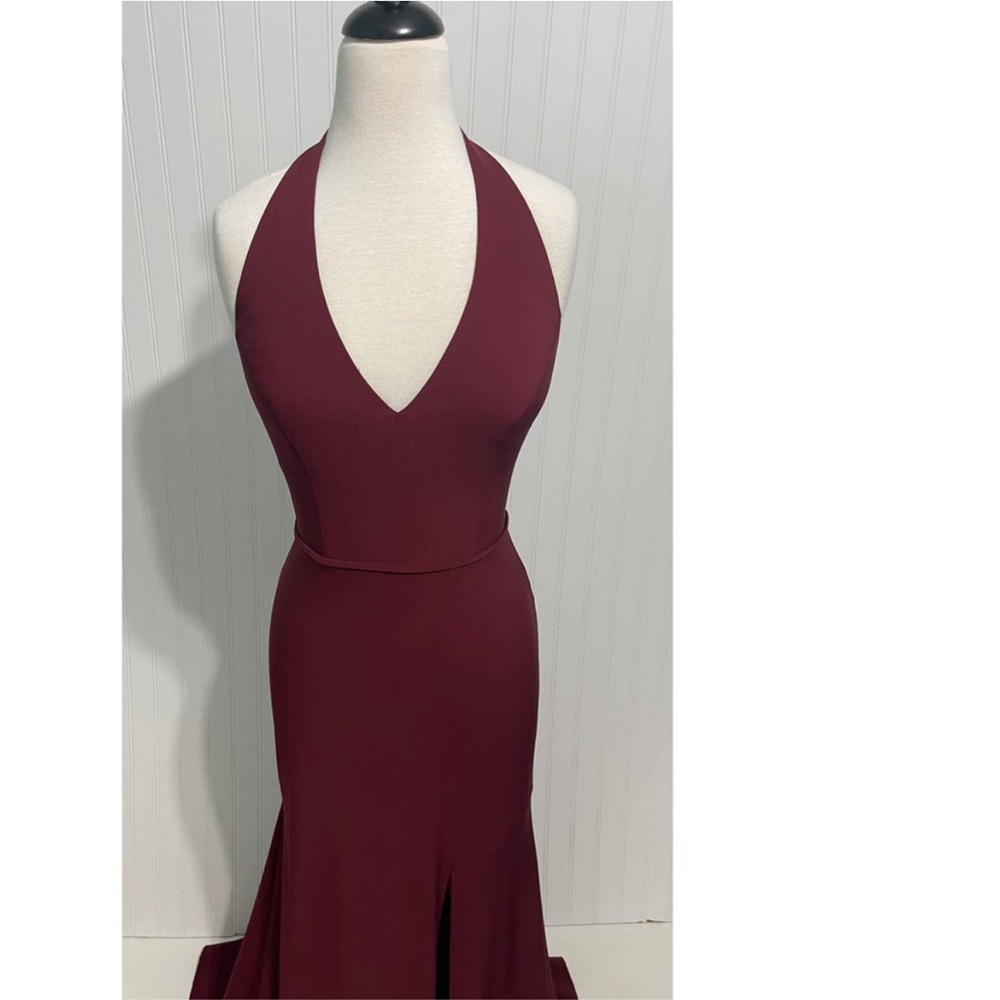 Theia  Halter Neck V Neck Formal Long Cocktail Gown Dress Burgundy Red Size 8